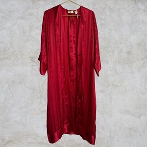 Vintage Gold Label Victoria's Secret Red Floral Striped Full Length Robe